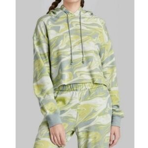 Nwt Wild Fable Green Swirl Crop Sweater With Hood
